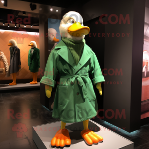 Green Geese mascot costume character dressed with a Chinos and Scarves