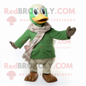 Green Geese mascot costume character dressed with a Chinos and Scarves