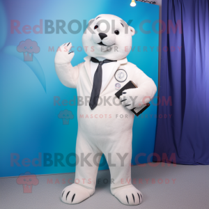 White Seal mascot costume character dressed with a Suit Pants and Shoe clips