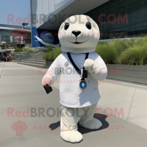 White Seal mascot costume character dressed with a Suit Pants and Shoe clips