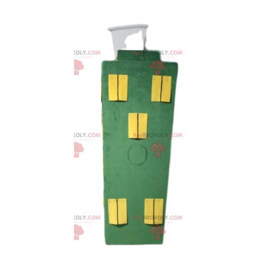 Grön byggmaskot med gula fönster - Redbrokoly.com