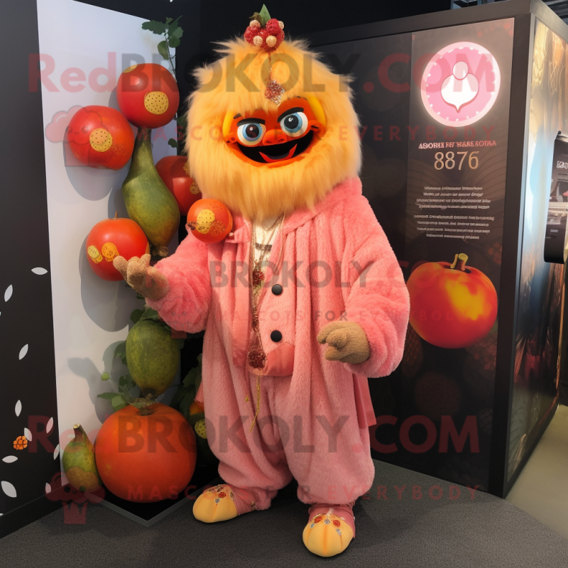 Peach Demon mascot costume character dressed with a Cardigan and Brooches Peach Demon mascot costume character dressed with a Cardigan and Brooches