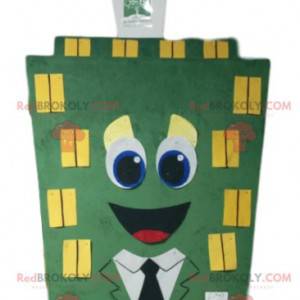 Green building mascot with yellow windows - Redbrokoly.com