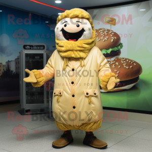 Cream Hamburger mascot costume character dressed with a Parka and Anklets