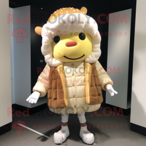 Cream Hamburger mascot costume character dressed with a Parka and Anklets