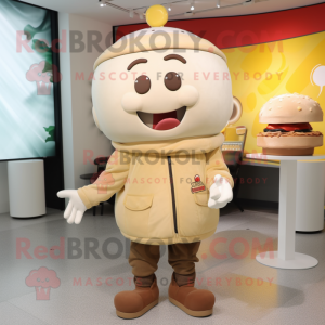 Cream Hamburger mascot costume character dressed with a Parka and Anklets