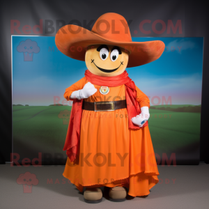 Orange Cowboy mascot costume character dressed with a Maxi Skirt and Anklets