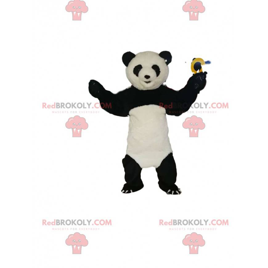 Mascota panda blanco y negro muy feliz - Redbrokoly.com