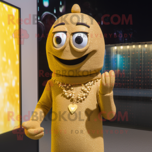 Gold Aglet mascot costume character dressed with a Sweater and Necklaces