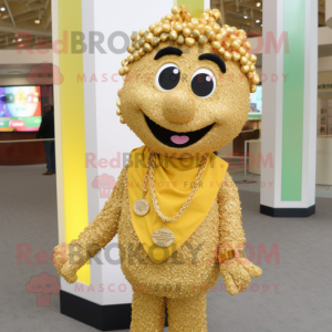 Gold Aglet mascot costume character dressed with a Sweater and Necklaces