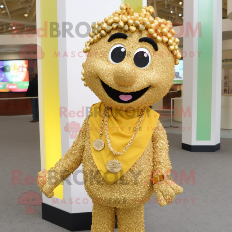 Gold Aglet mascot costume character dressed with a Sweater and Necklaces Gold Aglet mascot costume character dressed with a Sweater and Necklaces