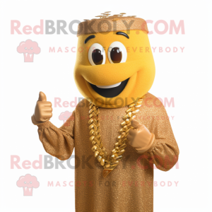 Gold Aglet mascot costume character dressed with a Sweater and Necklaces