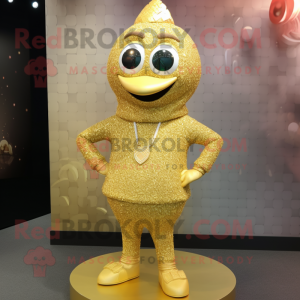 Gold Aglet mascot costume character dressed with a Sweater and Necklaces