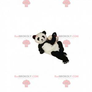 Mascotte del panda in bianco e nero molto felice -