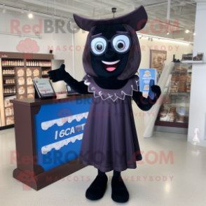 Navy Chocolate Bars mascot costume character dressed with a Cocktail Dress and Reading glasses