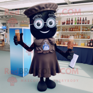 Navy Chocolate Bars mascot costume character dressed with a Cocktail Dress and Reading glasses