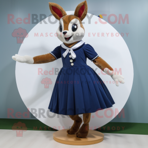 Navy Roe Deer mascot costume character dressed with a Circle Skirt and Foot pads