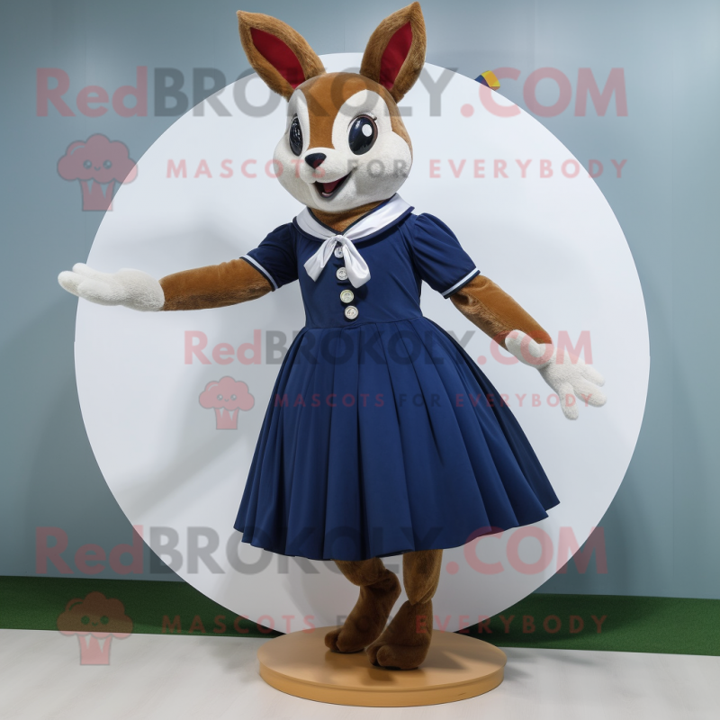 Navy Roe Deer mascot costume character dressed with a Circle Skirt and Foot pads