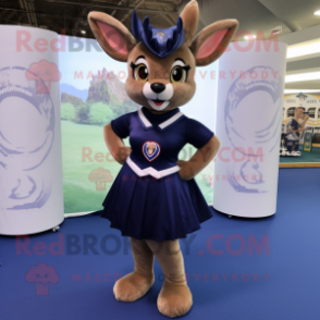 Navy Roe Deer mascot costume character dressed with a Circle Skirt and Foot pads