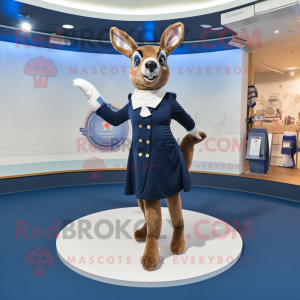 Navy Roe Deer mascot costume character dressed with a Circle Skirt and Foot pads