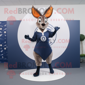 Navy Roe Deer mascot costume character dressed with a Circle Skirt and Foot pads