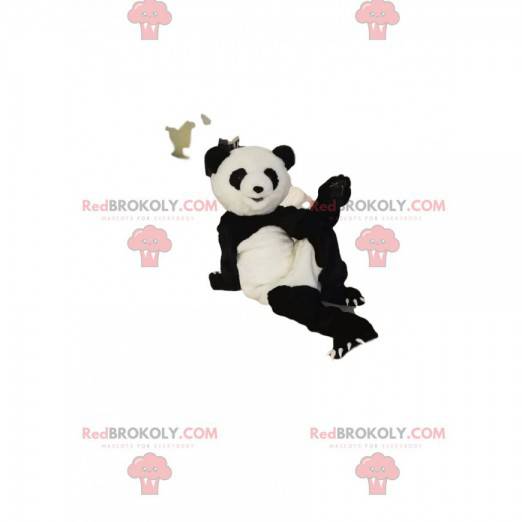 Mascotte del panda in bianco e nero molto felice -