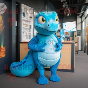 Blue Python mascot costume character dressed with a Playsuit and Watches