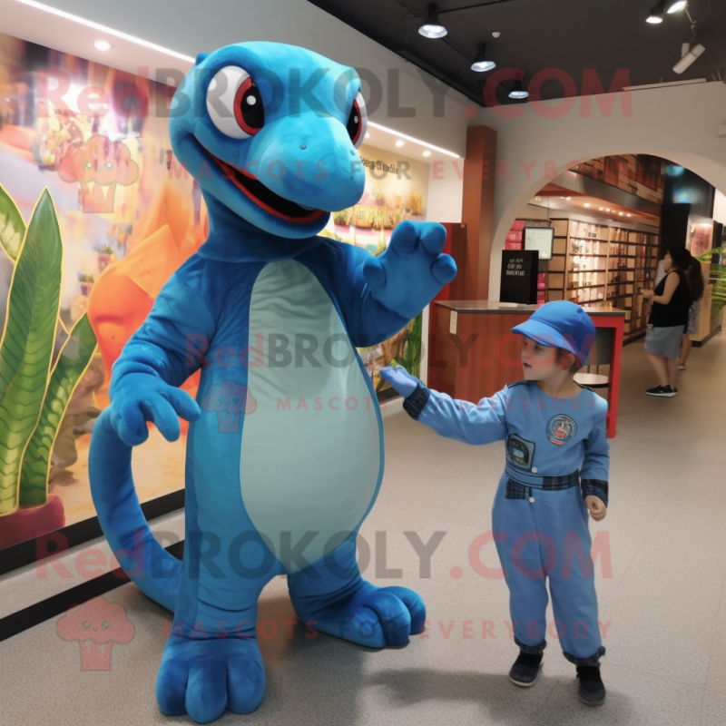 Blue Python mascot costume character dressed with a Playsuit and Watches Blue Python mascot costume character dressed with a Playsuit and Watches