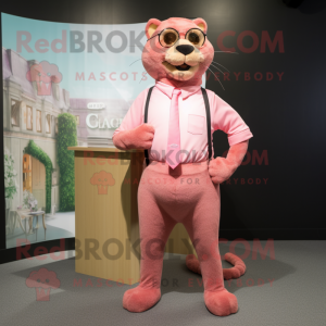 Pink Jaguarundi mascot costume character dressed with a Culottes and Cufflinks