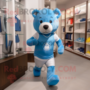 Blue Teddy Bear mascot costume character dressed with a Running Shorts and Pocket squares
