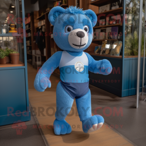 Blauwe teddybeer mascotte...