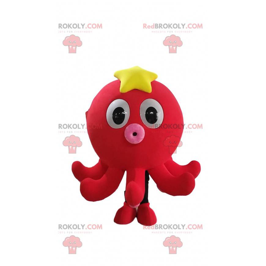 Mascot small red octopus with a starfish on the head -
