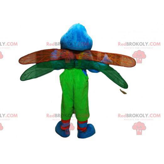 Mascotte blauwe libel met groene overall - Redbrokoly.com