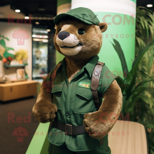 Forest Green Jaguarundi mascot costume character dressed with a Vest and Caps