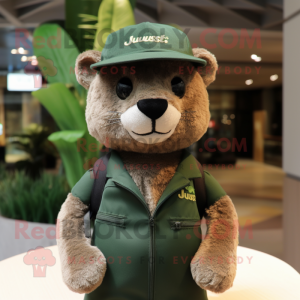 Forest Green Jaguarundi mascot costume character dressed with a Vest and Caps