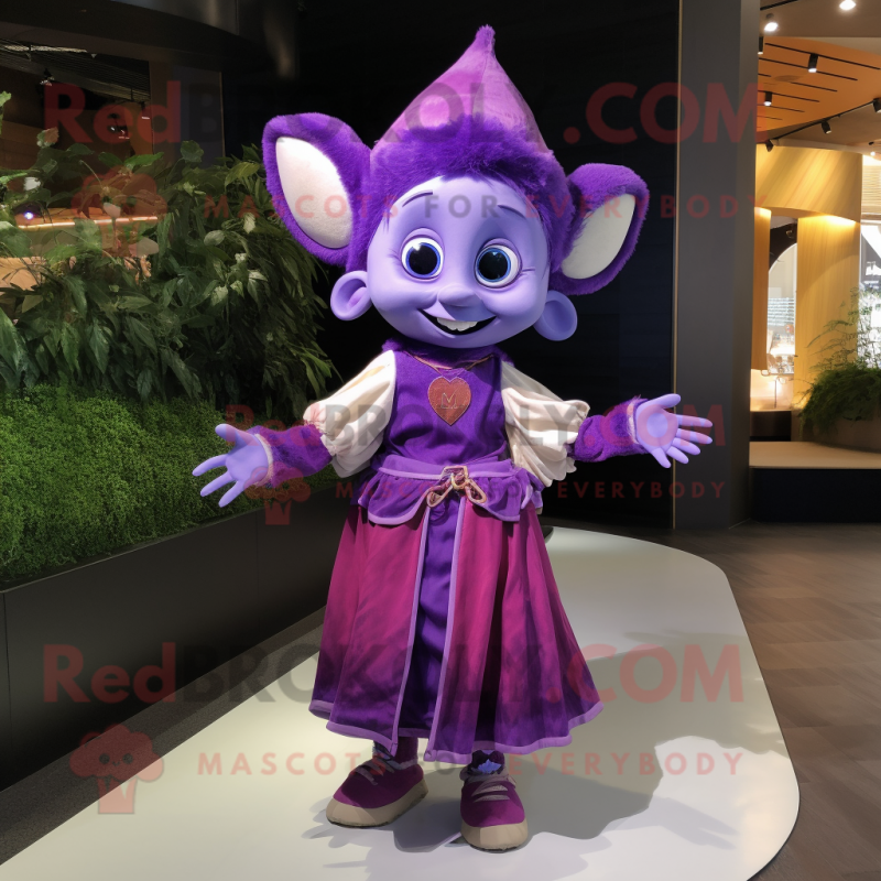 Purple Elf mascot costume character dressed with a A-Line Skirt and Anklets