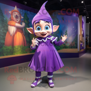 Purple Elf mascot costume character dressed with a A-Line Skirt and Anklets