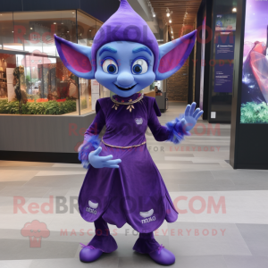 Purple Elf mascot costume character dressed with a A-Line Skirt and Anklets
