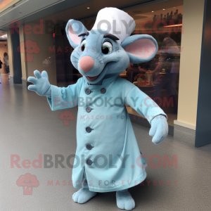 Sky Blue Ratatouille mascot costume character dressed with a A-Line Skirt and Lapel pins