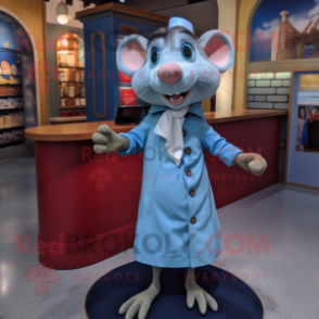 Sky Blue Ratatouille mascot costume character dressed with a A-Line Skirt and Lapel pins