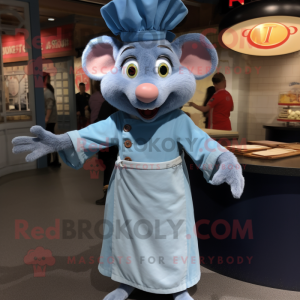 Sky Blue Ratatouille mascot costume character dressed with a A-Line Skirt and Lapel pins