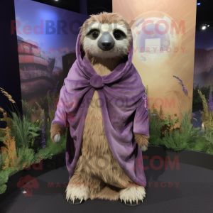Lavender Sloth mascot costume character dressed with a Vest and Shawl pins