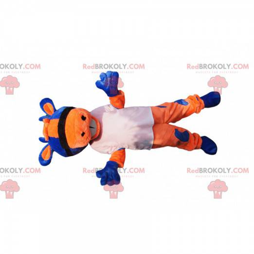 Oranžový a modrý kráva maskot s bílým dresem - Redbrokoly.com