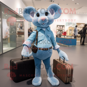 Blue Rat mascot costume character dressed with a Boyfriend Jeans and Briefcases
