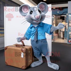 Blue Rat mascot costume character dressed with a Boyfriend Jeans and Briefcases