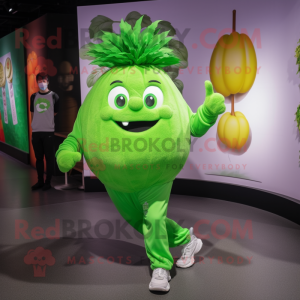 Lime Green Onion mascot costume character dressed with a Joggers and Hairpins