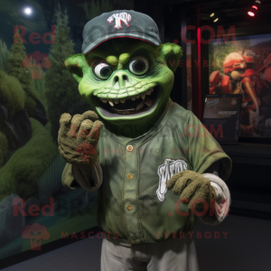 Forest Green Undead mascot costume character dressed with a Baseball Tee and Mittens