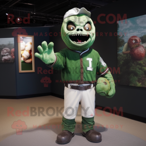 Forest Green Undead mascot costume character dressed with a Baseball Tee and Mittens