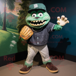 Forest Green Undead mascot costume character dressed with a Baseball Tee and Mittens