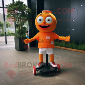 Orange Unicyclist mascot costume character dressed with a Button-Up Shirt and Anklets